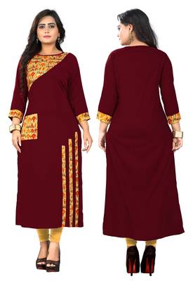 Maroon printed rayon kurti 5