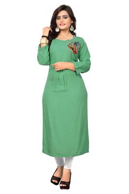 Light-green plain rayon kurti 1