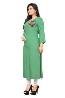 Light-green plain rayon kurti 3
