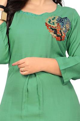 Light-green plain rayon kurti 4