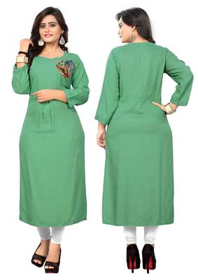 Light-green plain rayon kurti 5
