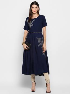 Blue embroidered rayon kurti 1