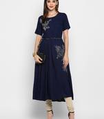 Blue embroidered rayon kurti