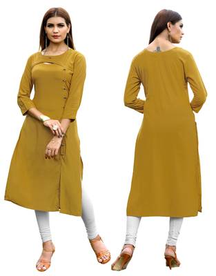 Mustard plain rayon kurti 5