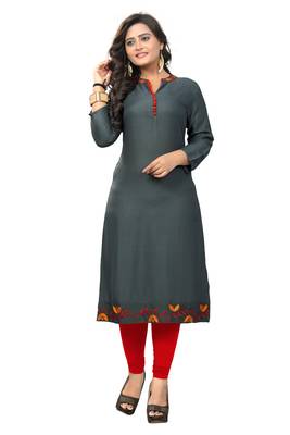 Grey embroidered rayon kurti 1