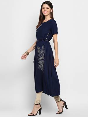 Blue embroidered rayon kurti 3