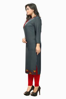 Grey embroidered rayon kurti 3