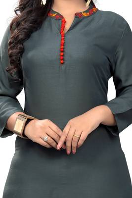 Grey embroidered rayon kurti 4