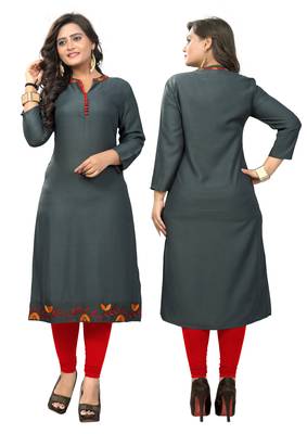 Grey embroidered rayon kurti 5