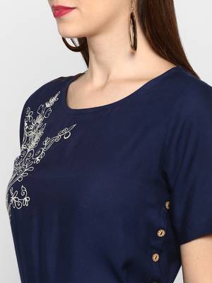Blue embroidered rayon kurti 5