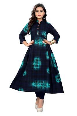 Dark-blue printed cotton kurti 1