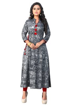 Grey printed rayon kurti 1