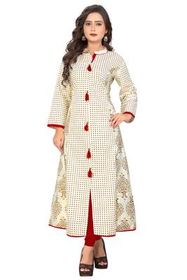 White printed cotton kurti 1