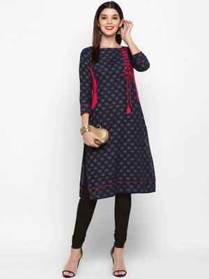 Blue printed cotton kurti 1