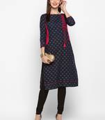 Blue printed cotton kurti