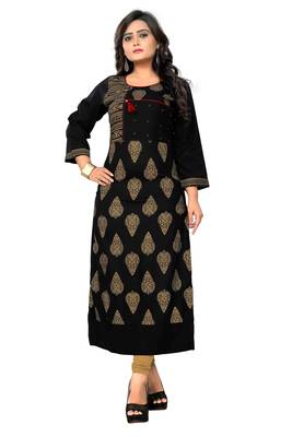 Black printed rayon kurti 1