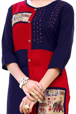 Blue printed rayon kurti 4
