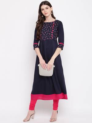 Blue printed rayon kurti 1