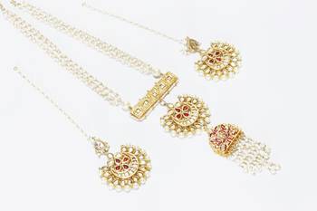 white pearl Long Indo western mala with chandbali earrings 1