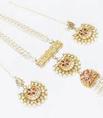 white pearl Long Indo western mala with chandbali earrings