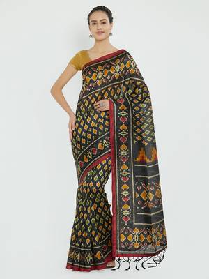 Black printed bhagalpuri silk saree with blouse 1