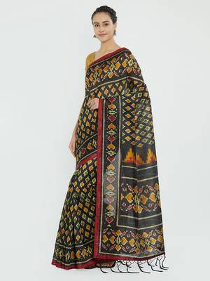 Black printed bhagalpuri silk saree with blouse 2