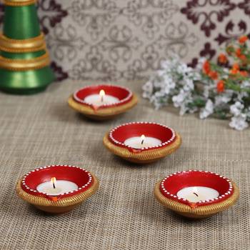 Aapno Rajasthan Red Teracotta Diyas For Diwali - Set Of 4 1
