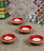 Aapno Rajasthan Red Teracotta Diyas For Diwali - Set Of 4