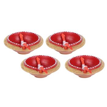 Aapno Rajasthan Red Teracotta Diyas For Diwali - Set Of 4 2