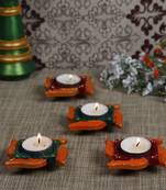 Aapno Rajasthan Multicolor Teracotta Swastik Design Diyas For Diwali - Set Of 4