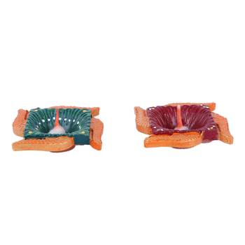 Aapno Rajasthan Multicolor Teracotta Swastik Design Diyas For Diwali - Set Of 4 4