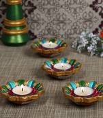 Aapno Rajasthan Multicolor Teracotta Floral Design Diyas For Diwali - Set Of 4