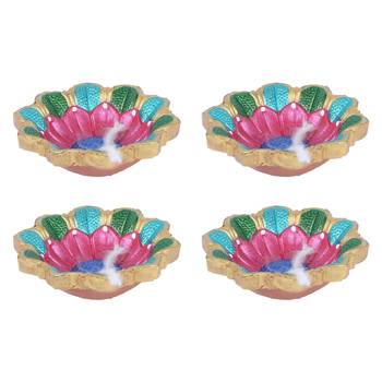 Aapno Rajasthan Multicolor Teracotta Floral Design Diyas For Diwali - Set Of 4 2