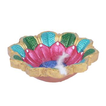 Aapno Rajasthan Multicolor Teracotta Floral Design Diyas For Diwali - Set Of 4 3