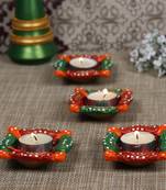 Aapno Rajasthan Multicolor Teracotta Square Diyas For Diwali - Set Of 4