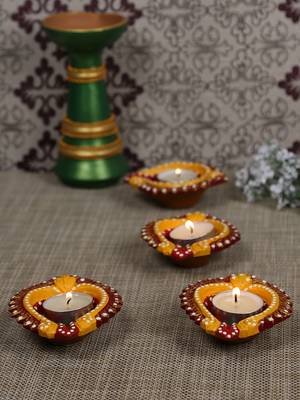 Aapno Rajasthan Multicolor Teracotta Handpainted Diyas For Diwali - Set Of 4 1