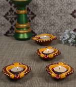Aapno Rajasthan Multicolor Teracotta Handpainted Diyas For Diwali - Set Of 4