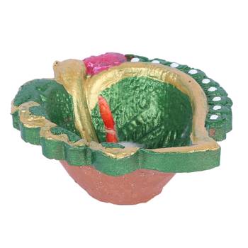 Aapno Rajasthan Green Teracotta Handpainted Diyas For Diwali - Set Of 4 2