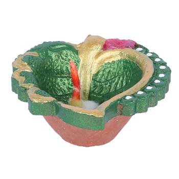 Aapno Rajasthan Green Teracotta Handpainted Diyas For Diwali - Set Of 4 3