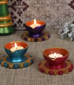 Aapno Rajasthan Multicolor Teracotta Diyas For Diwali - Set Of 3