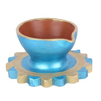 Aapno Rajasthan Multicolor Teracotta Diyas For Diwali - Set Of 3 6