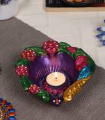 Aapno Rajasthan Multicolor Teracotta Handcrafted Diya For Diwali In Floral Design- 1 Pc