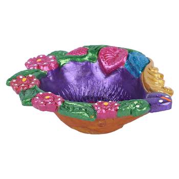 Aapno Rajasthan Multicolor Teracotta Handcrafted Diya For Diwali In Floral Design- 1 Pc 3