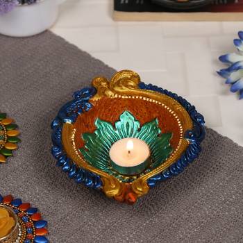 Aapno Rajasthan Traditional Multicolor Teracotta Handcrafted Diya For Diwali - 1 Pc 1