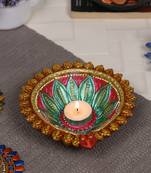 Aapno Rajasthan Floral Design Multicolor Teracotta Handcrafted Diya For Diwali - 1 Pc