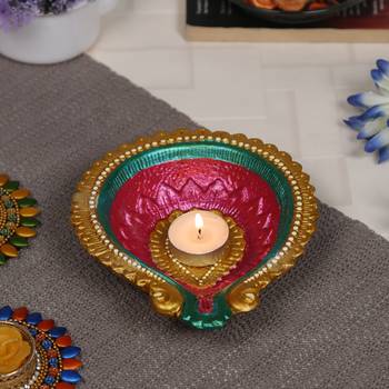Aapno Rajasthan Multicolor Teracotta Handcrafted Diya For Diwali - 1 Pc 1