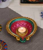 Aapno Rajasthan Multicolor Teracotta Handcrafted Diya For Diwali - 1 Pc