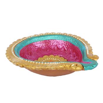 Aapno Rajasthan Multicolor Teracotta Handcrafted Diya For Diwali - 1 Pc 3