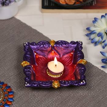 Aapno Rajasthan Multicolor Teracotta Square Shape Diya For Diwali - 1 Pc 1