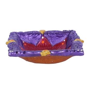 Aapno Rajasthan Multicolor Teracotta Square Shape Diya For Diwali - 1 Pc 2